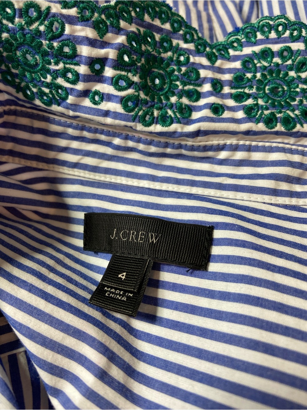 J. Crew Perfect Eyelet Embroidered Trim Striped Shirt Botton Down Blouse poplin - Picture 10 of 10